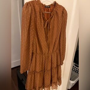Elegant Brown Long Sleeve Dress